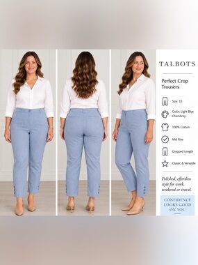 Talbots Perfect Crop Trousers Cropped Cotton Pants in Blue Size 10